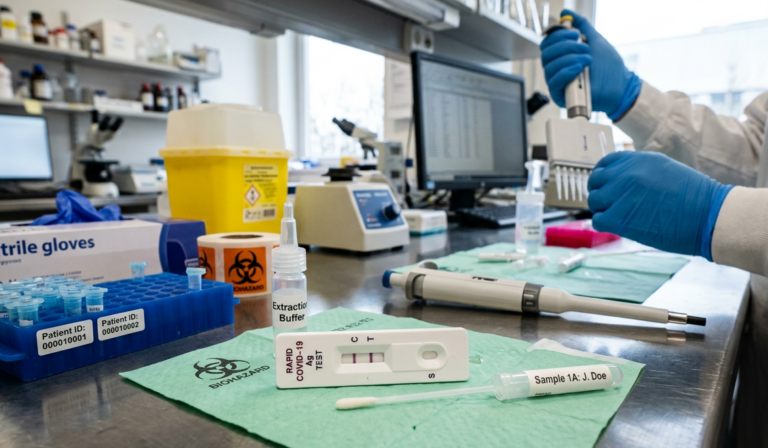 Laboratory professional handling a diagnostic pipette